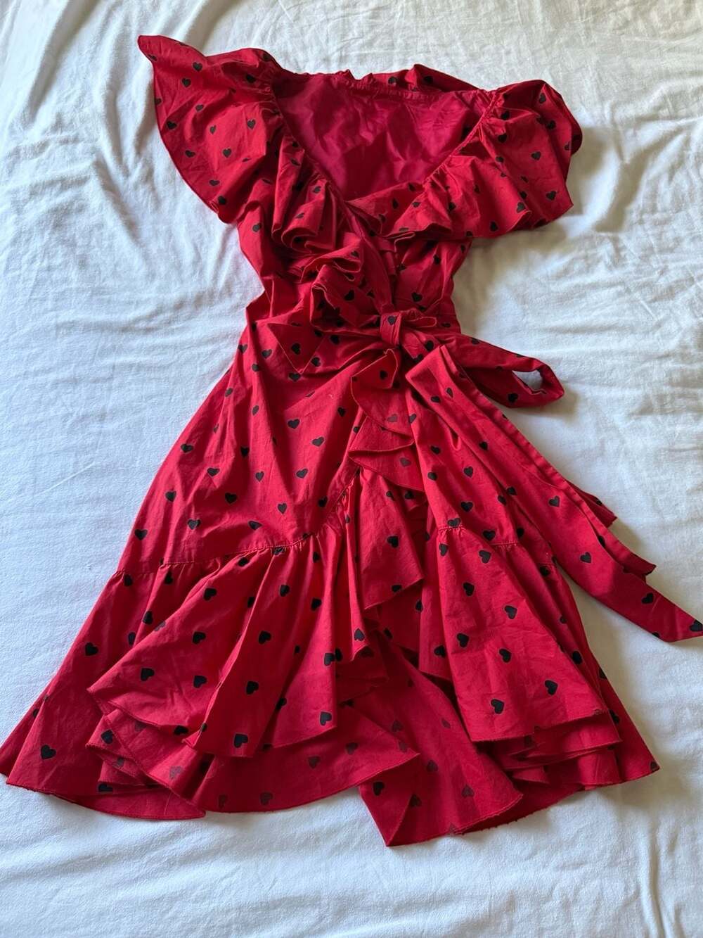bebe Tara Subkoff Heart Ruffle Wrap Dress Size XXS Red Black